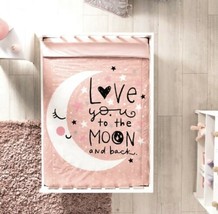 Baby Girl Pink Sleeping Moon Cotton Nursery Crib Bedding Set 4 - Piece - £77.38 GBP
