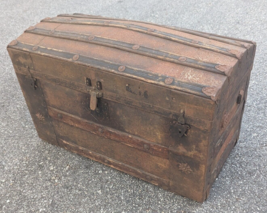 Antique Metal &amp; Wood Travel Chest Trunk - £102.87 GBP