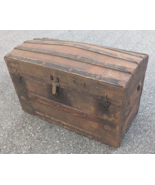 Antique Metal &amp; Wood Travel Chest Trunk - £101.51 GBP