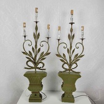 Vintage Candelabra 32&quot; Wall Light Sconces Green Gold Wrought Iron Set of 2 - $830.28