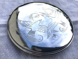 Large Sterling Silver Compact Birds Pattern Vintage 3” Wide - £105.99 GBP