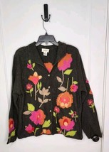 Pretty Floral Talbots Cardigan Sweater Button Up - 100% Lambswool - Size XL - $51.43