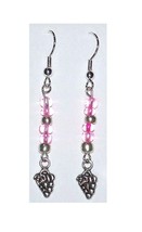 Earrings Small Grape Cluster Wine Charm Sterling Wire Lt Pink &amp; Silver Beads 2&quot; - £7.90 GBP