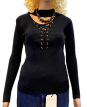 QUESTIONS? Woman Black Ribbed Long Sleeve Laced Chest V Neck Blouse Top ... - £15.64 GBP