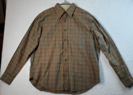 Eddie Bauer Button Up Shirt Mens Large Green Multi Check 100% Cotton Long Sleeve - £16.55 GBP