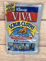 New Sealed Vintage 1996 Kleenex Viva Scrub Cloths Reusable Wipes 6 Count Package - £9.66 GBP