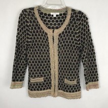 Roz &amp; Ali Womens Jacket Size Small S Cardigan Black Beige Long Sleeve Sw... - £18.39 GBP