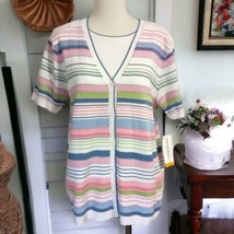 Alfred Dunner Short Sleeve Sweater S NEW Striped Pastels Light Faux Twin... - £27.24 GBP