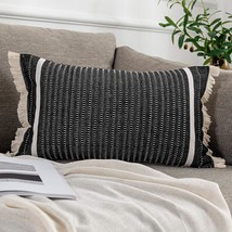 Ojia Modern Throw Pillow Cover With Tassels,, Lumbar 12 X 20 Inches, Black - $33.99