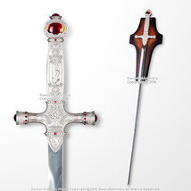 32&quot; Silver Magic Fantasy Sword Stainless Steel Red Ruby with Display Plaque - £22.86 GBP