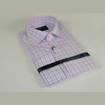 Men 100% Cotton Shirt Manschett Quesste Turkey Slim Fit 6019-01 Pink Checkers image 4