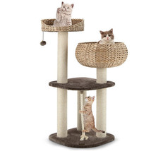 41 Inch Rattan Cat Tree with Napping Perch-Beige - Color: Beige - £120.29 GBP