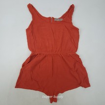 Madeline &amp; Monroe Romper Sz M Orange Sleeveless Crinkle Zip Back Pockets... - $14.84