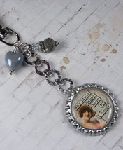 Happy Hour Bottlecap Purse Charm Bag Clip Crystal Ceramic Grey Silver New - £13.34 GBP