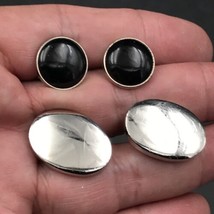 Two Pairs of Silver Tone Cufflinks Oval &amp; Black Round by Pioneer - £6.24 GBP