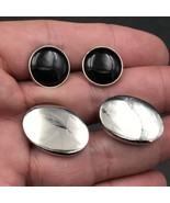Two Pairs of Silver Tone Cufflinks Oval &amp; Black Round by Pioneer - £6.00 GBP