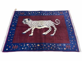 5 X 7 Handmade Zagros Wool Rug Snow White Panther Maroon Blue Organic Dyes - £964.02 GBP