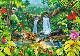 Framed canvas art print giclee tropical forest wild exotic birds cats flowers - £31.64 GBP+