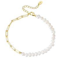 925 Sterling Silver Freshwater Pearl Paper Clip Chain Bracelet (Silver, Necklace - £23.59 GBP+