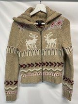Abercrombie &amp; Fitch Rare Vintage Wool Tan White Fair Isle Full-Zip Sweater S - £55.19 GBP
