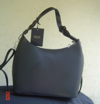 NWT VIA VICTORIA BLACK ITALIAN LEATHER ZIP HOBO HANDBAG - $126.05