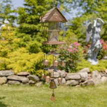 42&quot; Long Hanging Iron Birdfeeder with Toadstool &amp; Bell Accents (Lantern) - £65.44 GBP