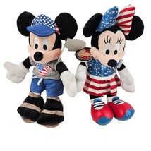 Mickey And Minnie Mouse Plush July 4th 2007 Walt Disney World Tags Patriotic - £12.65 GBP