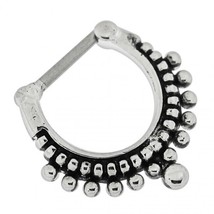 14G 16G Tribal Pattern Dots Paved Steel Septum Clicker Piercing Nose Ring - £34.80 GBP