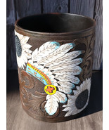 Western American Indian Chief Headdress Eagle Feathers Waste Basket Tras... - £41.68 GBP