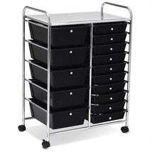 15-Drawer Utility Rolling Organizer Cart Multi-Use Storage-Black - £98.17 GBP