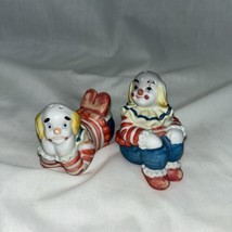 Vintage Ceramic Clowns Salt &amp; Pepper Shakers Clean Kitsch Collectible Ha... - $14.88