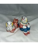 Vintage Ceramic Clowns Salt &amp; Pepper Shakers Clean Kitsch Collectible Ha... - £11.70 GBP