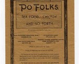 Po Folks Menu Sea Food Chicken And So Forth 1981 Chamblee Atlanta Smyrna... - £18.60 GBP