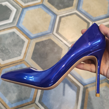 Ruby Blue Women Patent Leather Super High Heels Elegant Ladies Slip-on Pointed T - £58.34 GBP