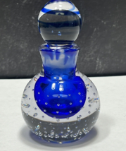Perfume Bottle Paperweight Blown Glass Cobalt Blue Controlled Bubble I.W... - $37.62