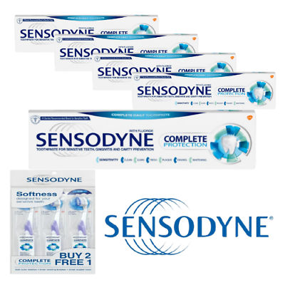 Primary image for Sensodyne Toothpaste Complete Protection 100g x 5 Packs Free 3 x Toothbrush
