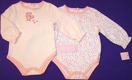 NWT First Impressions 2 Girl&#39;s Peach Kitty &amp; Floral Bodysuits, 0-3M or 3-6M - £8.61 GBP