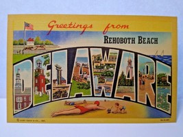 Greetings From Rehoboth Beach Delaware Postcard Large Big Letter City Town Linen - £9.38 GBP