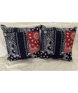 LEVIS Patchwork Bandana Print Throw Pillow Red Blue Handkerchief Paisley... - £36.58 GBP