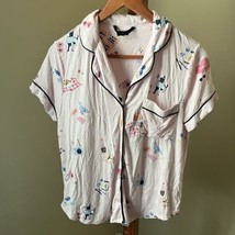 Kate Spade Picnic Pajama Top Shirt Button Modal Stretch Sleep Pink Dog S... - £15.56 GBP