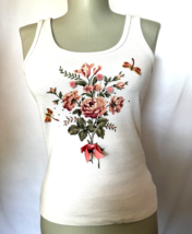 Victoria’s Secret Roses embellished White Ribbed Tank Top Womens size S - £9.01 GBP