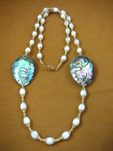 (v462-1) green Paua abalone shell + white Mother of Pearl 32&quot; beaded Necklace - £90.21 GBP