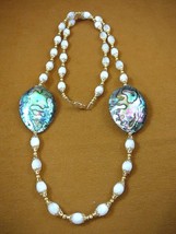 (v462-1) green Paua abalone shell + white Mother of Pearl 32&quot; beaded Necklace - £92.48 GBP