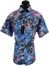 Bassiri Men&#39;s Casual Button-Front Shirt Blue Black Pink Fushia Short Sle... - $64.99+