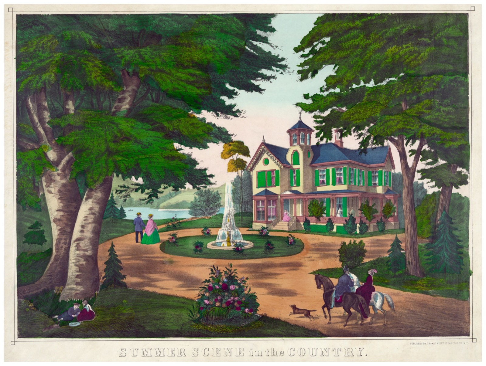 9041.Summer scene in the country.big yard.fountain.POSTER.decor Home Off... - $17.10+