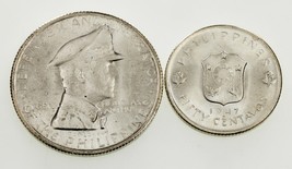 1947 Philippines Peso &amp; 50 Centavos Pièce de Monnaie plein De 2 Km#184 &amp; 185 - £78.39 GBP
