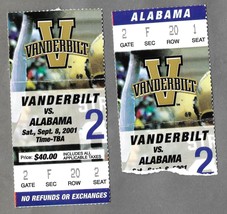 2 Vanderbilt Commodores Vs Alabama Crimson Tide 2001 Football Game Ticket Stubs - £10.11 GBP
