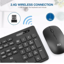 Rii RK200 2.4G Quiet Office Wireless Keyboard and Mouse Combo Set Black - $19.68