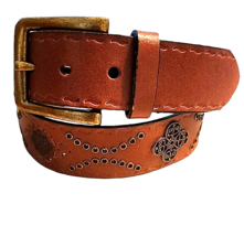 Faded Glory Brown Faux Leather Wide Belt Brass Grommets Size S/M - £19.09 GBP