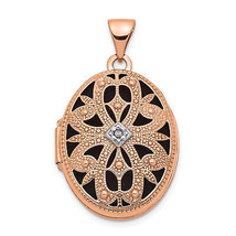 14k Rose Gold w/Diamond &amp; Black Fabric Vintage 21mm Oval Locket XL671 - $7,186.48 MXN